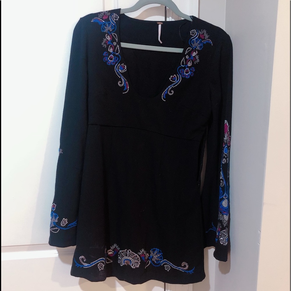 Free people boho black mini dress